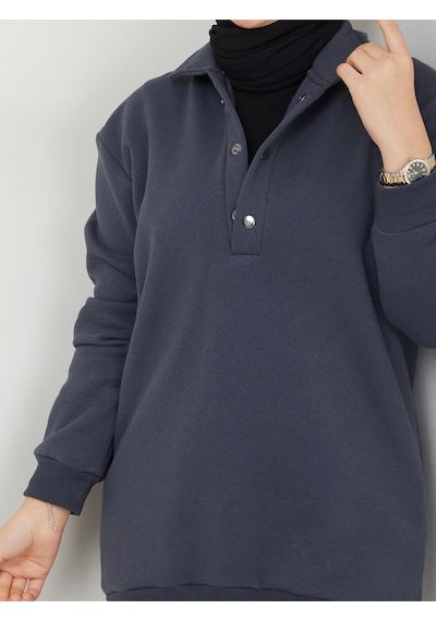 Raika Moda Kapşonlu 3 İplik Büyük Beden Tesettür Sweatshirt Antrasit