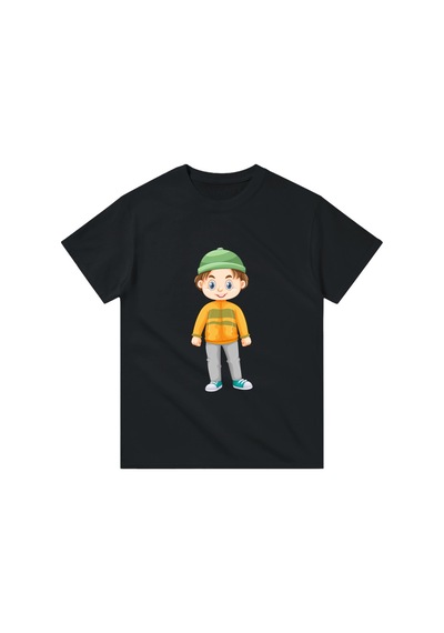 Paybuy Çocuk Tişört Bere Çizgili Kazak Karikatür Baskı Rahat Kesim Günlü Siyah