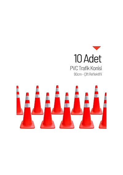 10'lu Pvc Trafik Konisi Seti 90 Cm Çift Reflektifli -3731