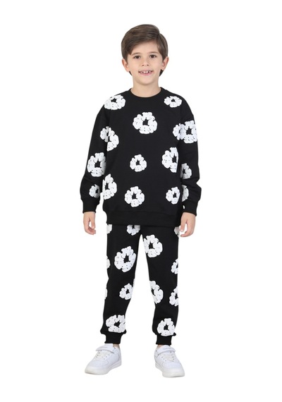 Erdem Kıds Kız - Erkek Çocuk Ünisex Papatya Kabartma Baskılı Pijama Takımı İki İplik Eşofman Takımı İkili Takım Siyah Siyah Erdem Kıds Kız - Erkek Çocuk Ünisex Papatya Kabartma Baskılı Pijama Takımı İki İplik Eşofman Takımı İkili Takım Siyah Siyah