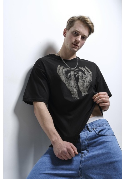 Joao Baskı Detaylı Unisex Bisiklet Yaka Oversize Tshirt