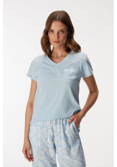 Anıl Man11351-1160 Anil Ev Giyim Man11351 11351 Kadın T-shirt Ve Pantolon Takım Açık Mavi