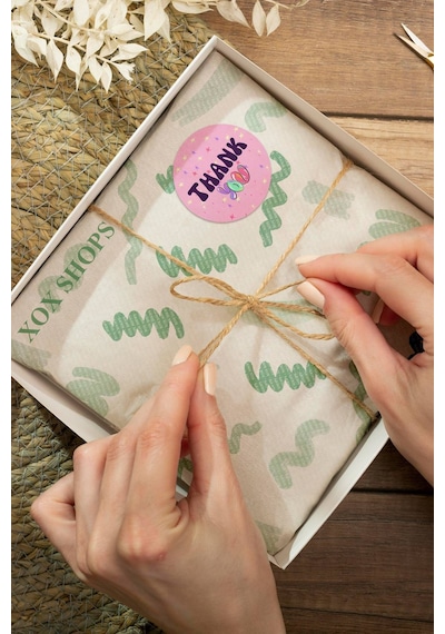 Mor Retro Thank You Hediye Kargo Paketleme Sticker 3x3cm St2115 Çok Renkli