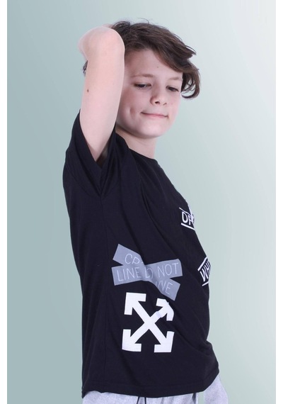 Panios Kids X Baskılı Sıfır Yaka Erkek Çocuk Siyah T-shirt Siyah
