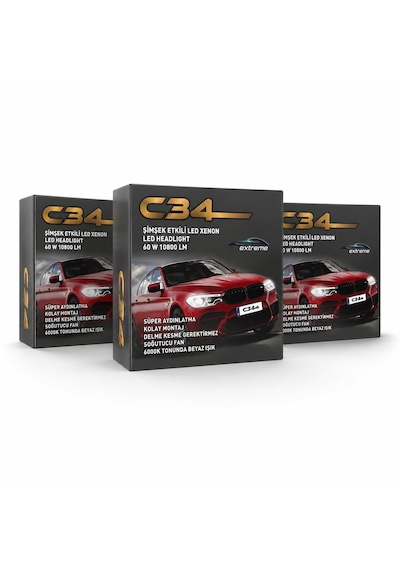 C34 Extreme H1 Şimşek Etkili Led Xenon Far Ampulü 6000k 60w 10800lm 2 Li Takım
