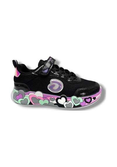 Deep Kids 025-26 Anorak Kalp Desenli Anatomik Cırtlı Kız Çocuk Sneaker Siyah Pembe Siyah