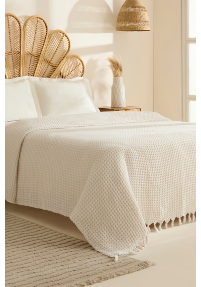 Karaca Home Mady %100 Cotton Waffle Çift Kişilik Tek Pike Beyaz Beyaz