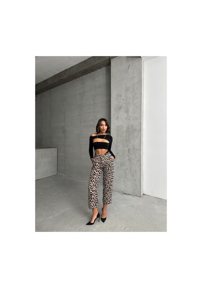 Verymoda Leopar Desenli Pantolon F1788 Taş Siyah