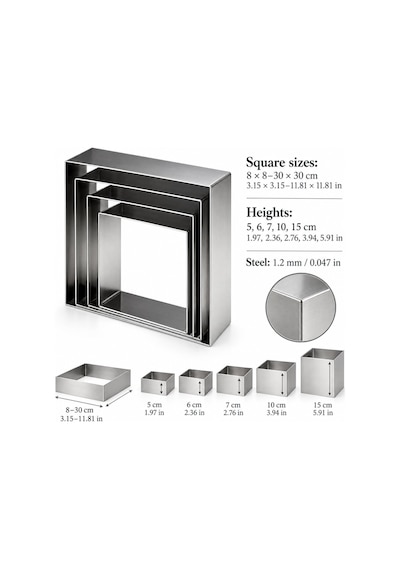 Fida Pasta Çemberi Kare Argon 1,2mm Yükseklik 10 Cm - 10 Adet 18x18 Cm Inox