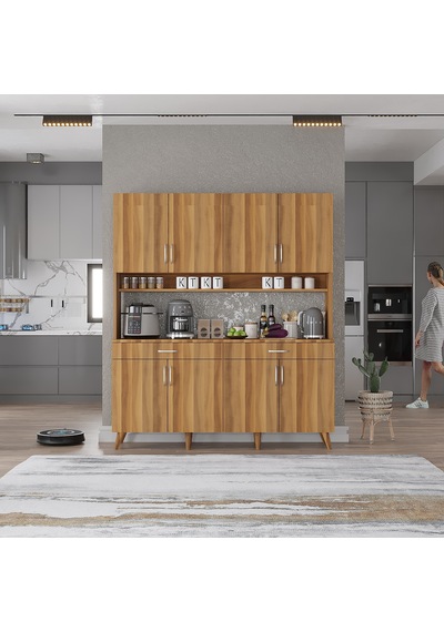 Denze Kahve Köşesi Çok Amaçlı Dolap Kiler Mutfak Dolabı Ceviz 140cm Ceviz