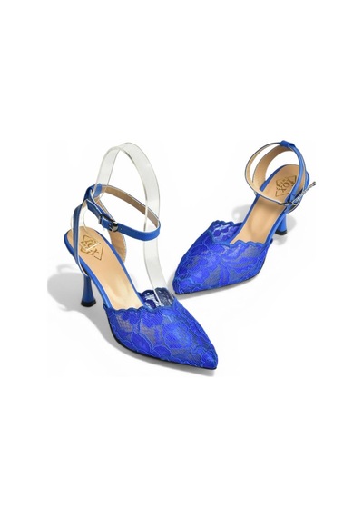 Fox Shoes Y752044206 Saks Mavi Dantelli İnce Topuklu Kadın Ayakkabı