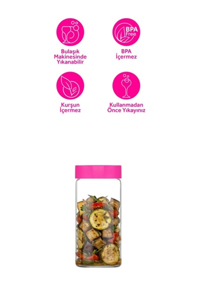Lav Novo Cam Kavanoz 2'li Büyük Boy 1400 ml Pembe Plastik Kapaklı (Erzak Saklama Kavanozu )