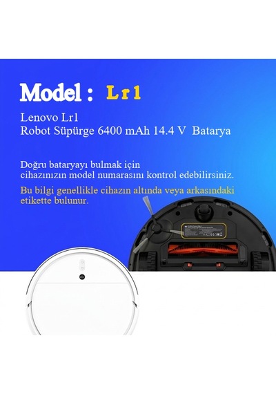Lenovo Lr1 Robot Süpürge 6400 Mah 14.4 V Batarya  Uyumlu Uzun Ömürlü, Yüksek Performans Pil