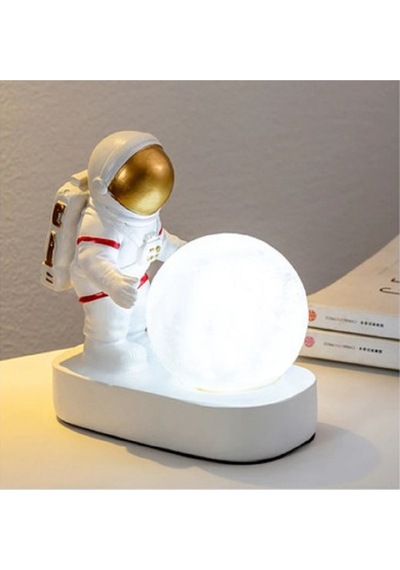 Astronot Ay Led Gece Lambası Yatak Odası Başucu Masaüstü Yaratıcı Lamba Süs Obje Beyaz