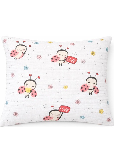 More Home Müslin Bebek Yastık Kılıfı Kapaklı 35x45 Uğur Böceği Beyaz Kırmızı