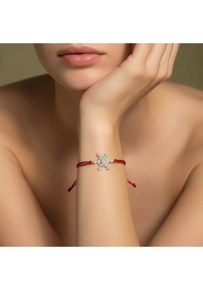 G&a Jewels - Kar Tanesi - 925 Ayar Gümüş 0.01ct Pırlanta Taşlı Kırmızı İpli Bileklik Gümüş - Kırmızı