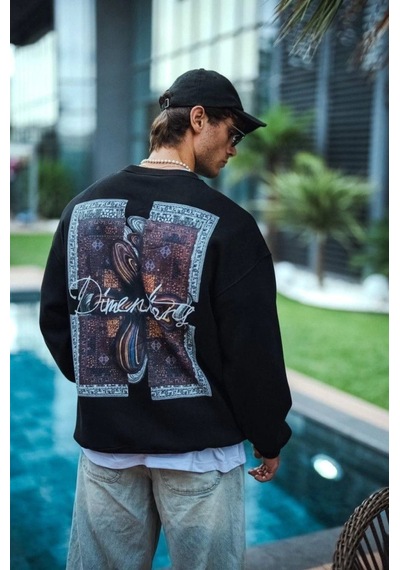 Yake Store Uzun Kol Bisiklet Yaka Ön Ve Arka Baskılı Sweatshirt - Siyah - Siyah