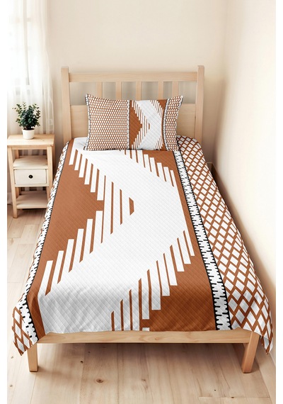 Kahverengi Geometrik Modern Genç Odası Tek Kişilik Pike Takımı-siyah 160x220cm Kapitone Yatak Örtüsü Kumlu Sis Serabı