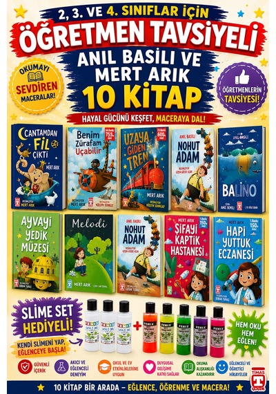 Mert Arık Ve Anıl Basılı 2,3. Ve 4.sınıflar İçin Öğretmen Tavsiyeli 10 Kitap Slime Set Hediyeli