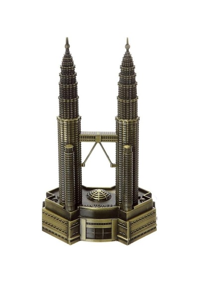 Vintage Metal Malezya Twin Towers Biblo Antik Bronz 18 Cm