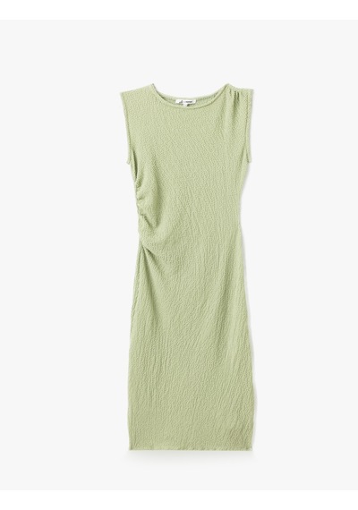 Koton Bisiklet Yaka Kolsuz Slim Fit Dokulu Drapeli Uzun Elbise Yeşil 5sal80067ık Yeşil