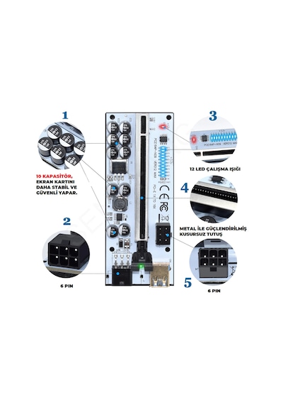 Oem Riser V012 Max 10 Kapasitör Ekran Kartı Yükseltici Pcı-E X16