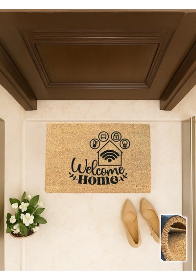 Smart Hem 40x60 Cm, Welcome Yazılı Kapı Önü Koko Paspası Karşılama Temalı, Kaymaz Taban Açık Kahverengi