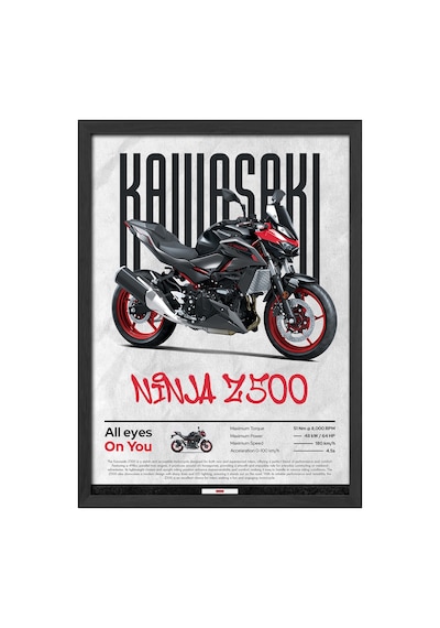 Kawasaki Ninja Z500 Siyah Ahşap Çerçeveli Poster, Dekoratif Motosiklet Duvar Tablosu