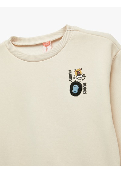 Koton Baskılı Uzun Kollu Bisiklet Yaka Şardonlu Sweatshirt Bej 6wmb10202tk Ekru