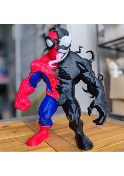 Spider-man & Venom Split Heykeli - 3d Baskı Yarı Simbiot Dönüşümü - Koleksiyonluk Marvel Dualite Figürü
