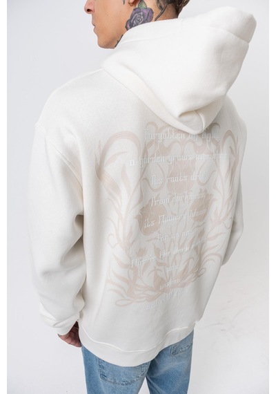 Respire Erkek Garden Baskılı Kapüşonlu Oversize Hoodie Ekru