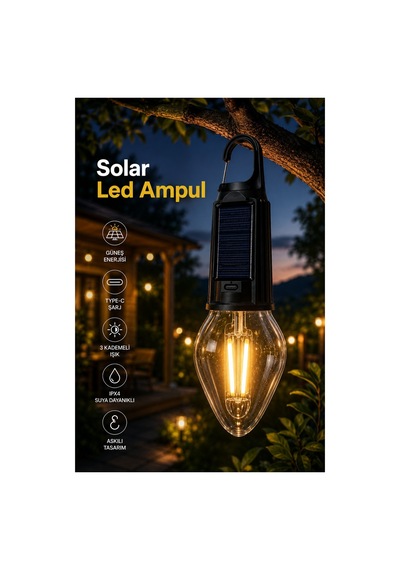 Robeve Solar Led Ampul Bahçe Aydınlatması 3 Kademeli Işık, Enerji Tasarruflu Abs Malzeme Gün Işığı