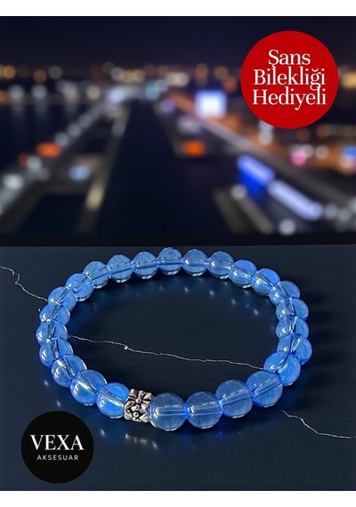 Gündelik Cam Görünümlü Boncuk Bileklik - Kombine Göre Hediyelik - Hediyeli Ürün Mavi