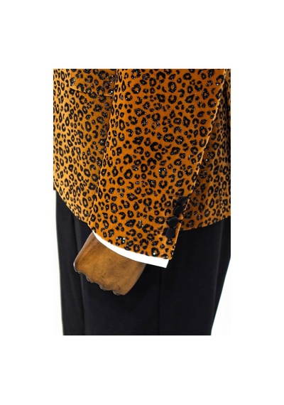 Wessi Leopar Desenli Slim Fit Dik Yaka Sarı Erkek Balo Ceket Sarı