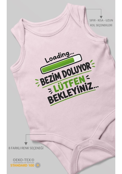 Morivokids Bezim Doluyor Lütfen Bekleyiniz Sıfır Kollu Bebek Zıbını %100 Pamuk Bebe Pembe