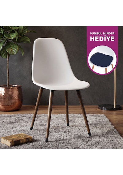 Vilinze Eames Kestane Ahşap Ayak Plastik Beyaz Sandalye