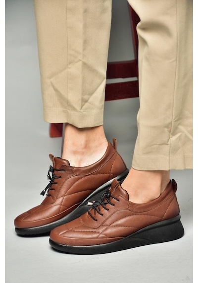 Fox Shoesp555193203 Taba Hakiki Deri Comfort Ortopedik Taban Kadın Ayakkabı Taba