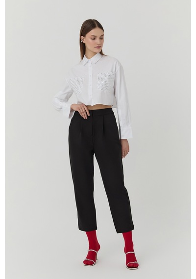 Quzu Beli Lastikli Kumaş Pantolon Siyah