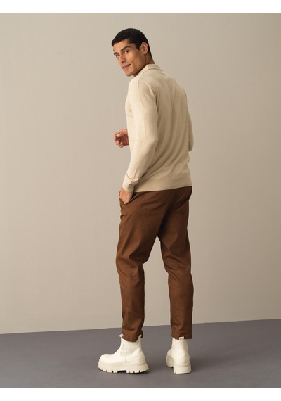 Xint Bej Regular Fit Dik Yaka Pamuklu Kazak 801662 Bej Melanj