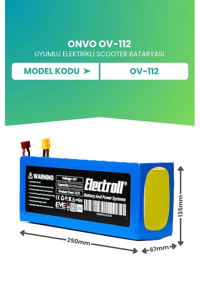 Onvo Ov-112 Uyumlu Batarya Ultra Yüksek Kapasite Batarya 48v 20ah Pil Elektrikli Scooter Bataryası Çok Renkli