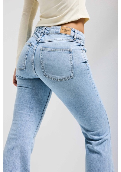 Itsbasic Kadın Ice 4s6-3 Mid Rise Flare Fit Esnek Kumaş Denim Jean Buz Mavi