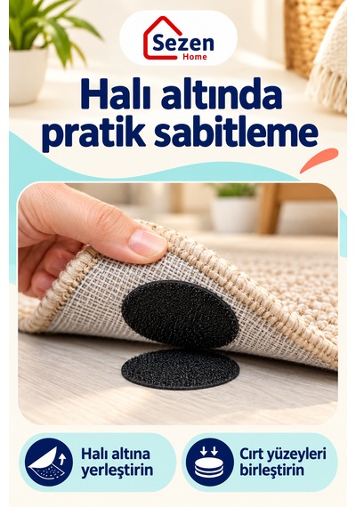 10 Adet Cırt Cırtlı Halı Sabitleyici Siyah Yuvarlak Halı Kaydırmaz