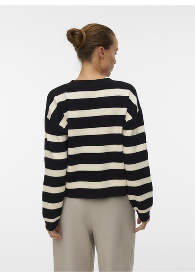 Vero Moda Siyah Kadın Çizgili Kazak Vmsaba Full Needle Ls V-neck Cardı