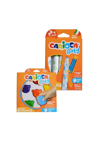 Carioca Teddy Şekilli Mum Boya Ve Carioca Baby Marker 2 Adet Boyama Seti