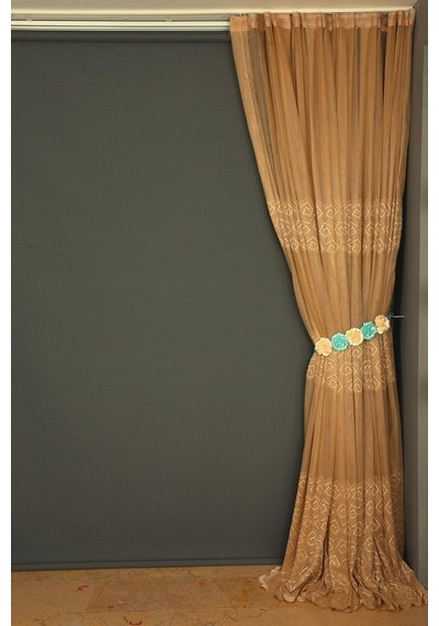 Geometrik Gold Dikilmiş Pileli Fon Perde 300x260 Cm