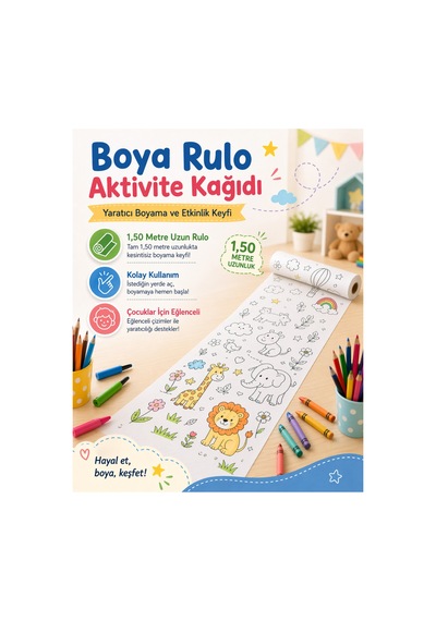 1,50 Metre Boya Rulo Aktivite Kağıdı Çocuklar İçin Boyama Ve Etkinlik Kağıdı