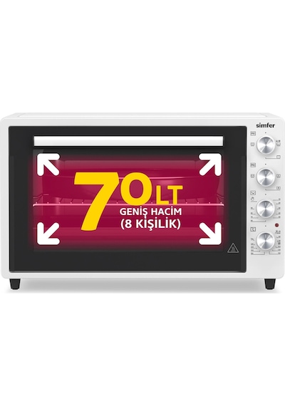 Simfer 7062 Beyaz 70 LT Turbo Fan Piliç Çevirme Mini/Midi Fırın - Multi Fonksiyon, Yoğurt Yapma, Buz Çözme & Çift Cam