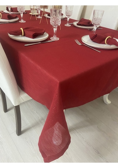Simli Dertsiz Salon Masa Örtüsü Kırmızı