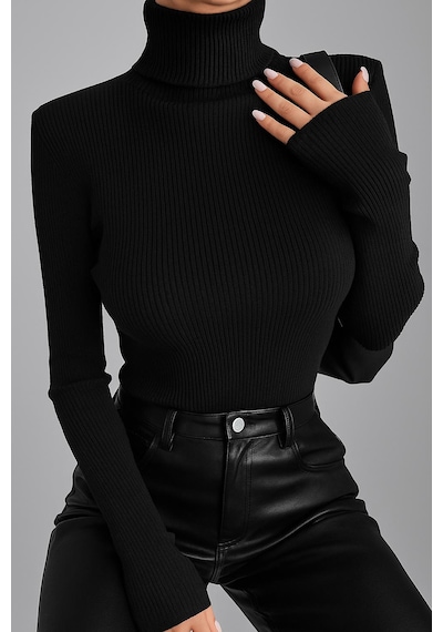 Catspy Unisex Premium Pamuklu Balıkçı Yaka Kaşkorse Şardonlu Slimfit Boğazlı Kazak Siyah