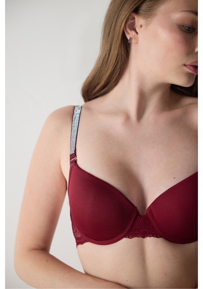 Magic Form Askısı Taşlı Dantelli Push Up Destekli Sütyen Bordo - 502016715 Bordo